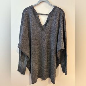 Lane Bryant Double V-Neck Silver Metallic Glitter Pullover Sweater